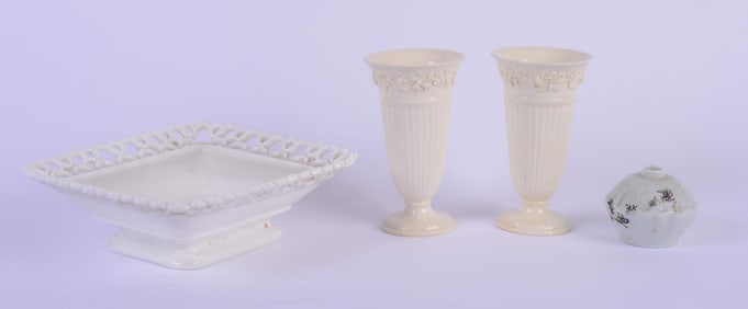 PAIR OF WEDGWOOD EMBOSSED QUEENS WARE VASES