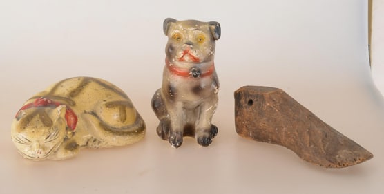 CERAMIC SLEEPING CAT AND DOG FIGURES