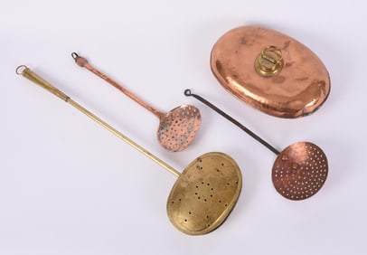 THREE COPPER AND ONE BRASS GROUPING.
