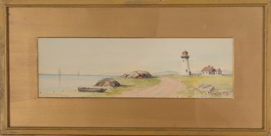 NATHAN ROSWELL GIFFORD. LIGHTHOUSE WATERCOLOR.