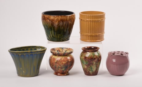 GROUP OF 6 SMALL GLAZED CERAMIC VASES