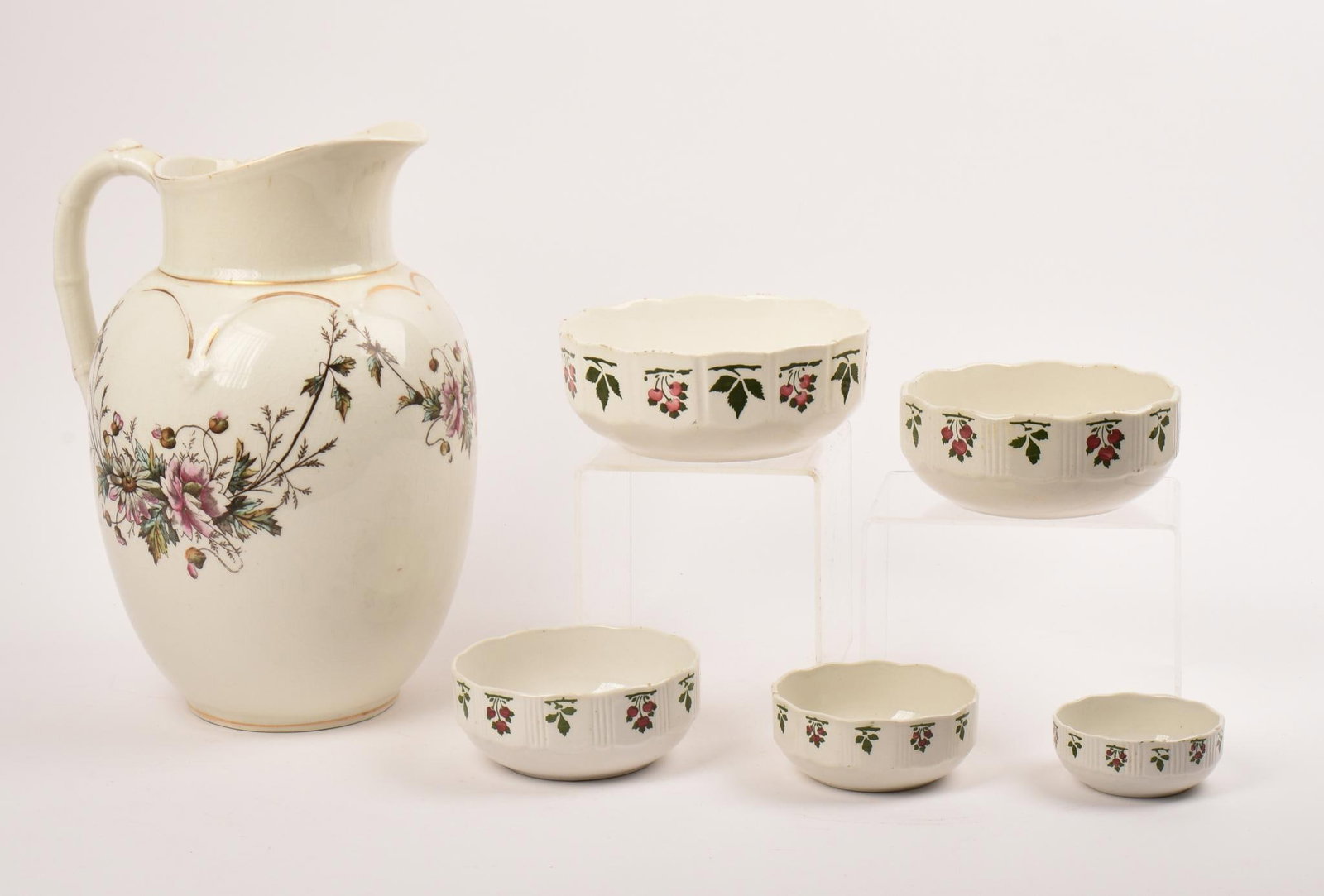 5 GERMAN NESTING BOWLS AND LARGE FLORAL WATER PITCHER (1 of 9)