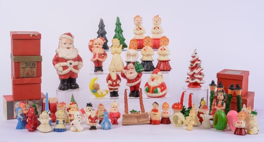 LARGE GROUP OF VINTAGE CHRISTMAS FIGURAL CANDLES