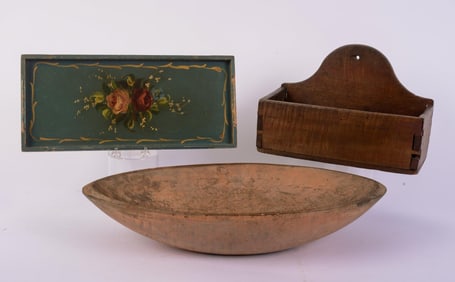 WOOD OVAL BOWL WITH PAINTED WOOD TRAY