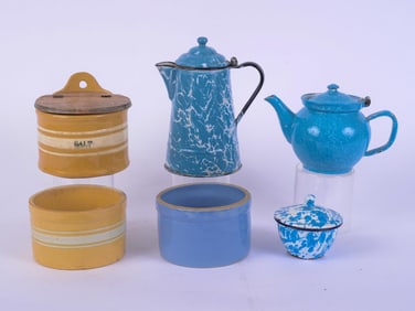 YELLOWWARE SALT AND OPEN JAR