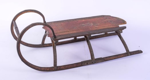 ANTIQUE CHILD'S PAINTED WOOD AND METAL SLED