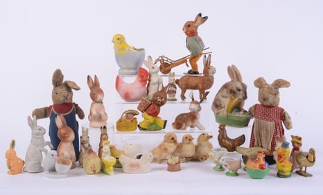 GROUP OF EASTER BUNNY FIGURES, CHICKS AND CHICKENS