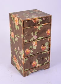 SMALL WALLPAPER COVERED CARDBOARD CHEST OF DRAWERS
