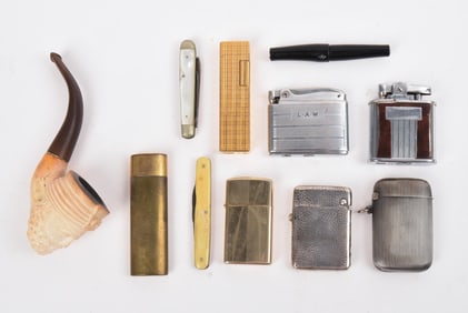COLLECTION OF LIGHTERS AND A PIPE