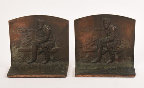 PAIR BRON MET ABRAHAM LINCOLN BOOKENDS