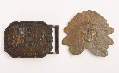 TWO TIFFANY BRONZE BELT BUCKLES