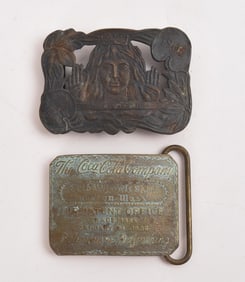 TWO TIFFANY BRONZE BELT BUCKLES