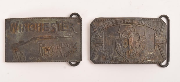 TWO TIFFANY BRONZE BELT BUCKLES