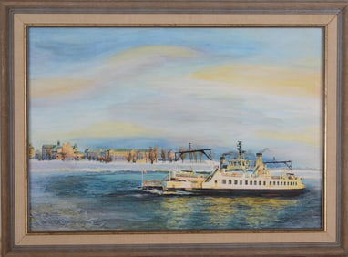 RICHARD CASSELMAN PAINTING OF A CANADIAN FERRY.