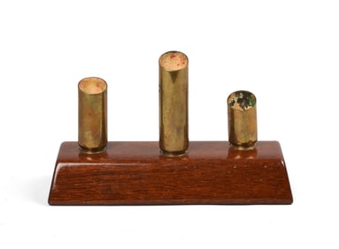 Modernist Wood and Brass Candelabra.