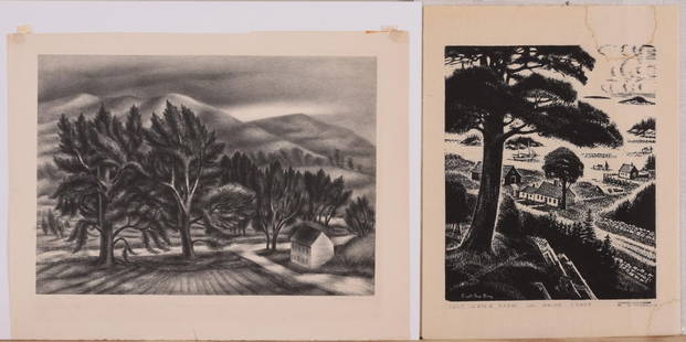 Albert Heckman 'Wind Blown Trees' c. 1935 print: Signed l.r., with R. Rydell 'Salt Water Farm in Maine' woodblock print, Heckman print 14.5 inches x 19 inches