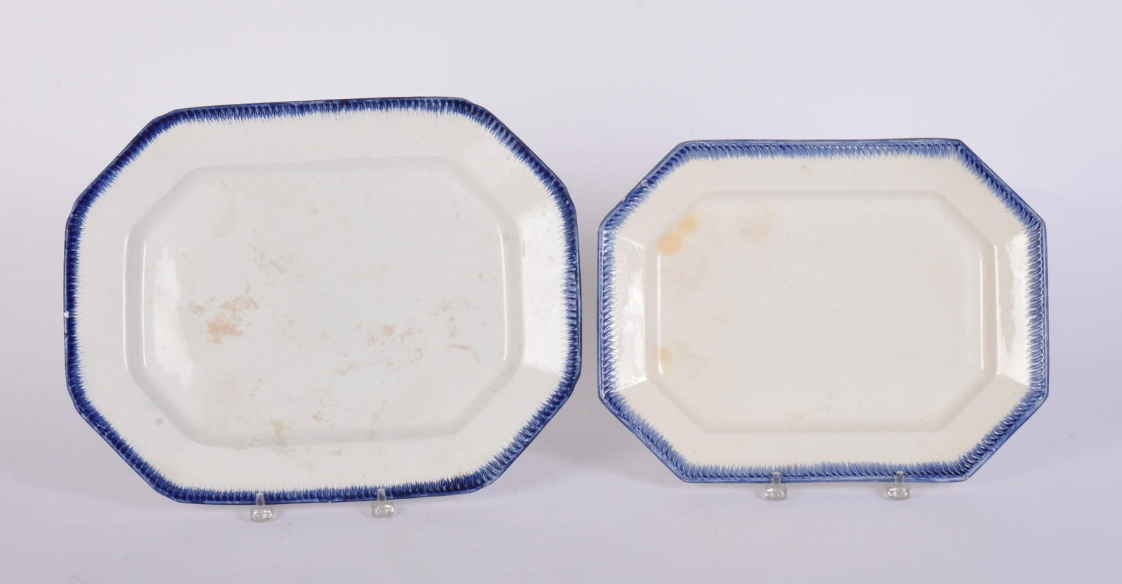 Two Graduated Hexagon Blue and White Serving Platters (1 of 3)