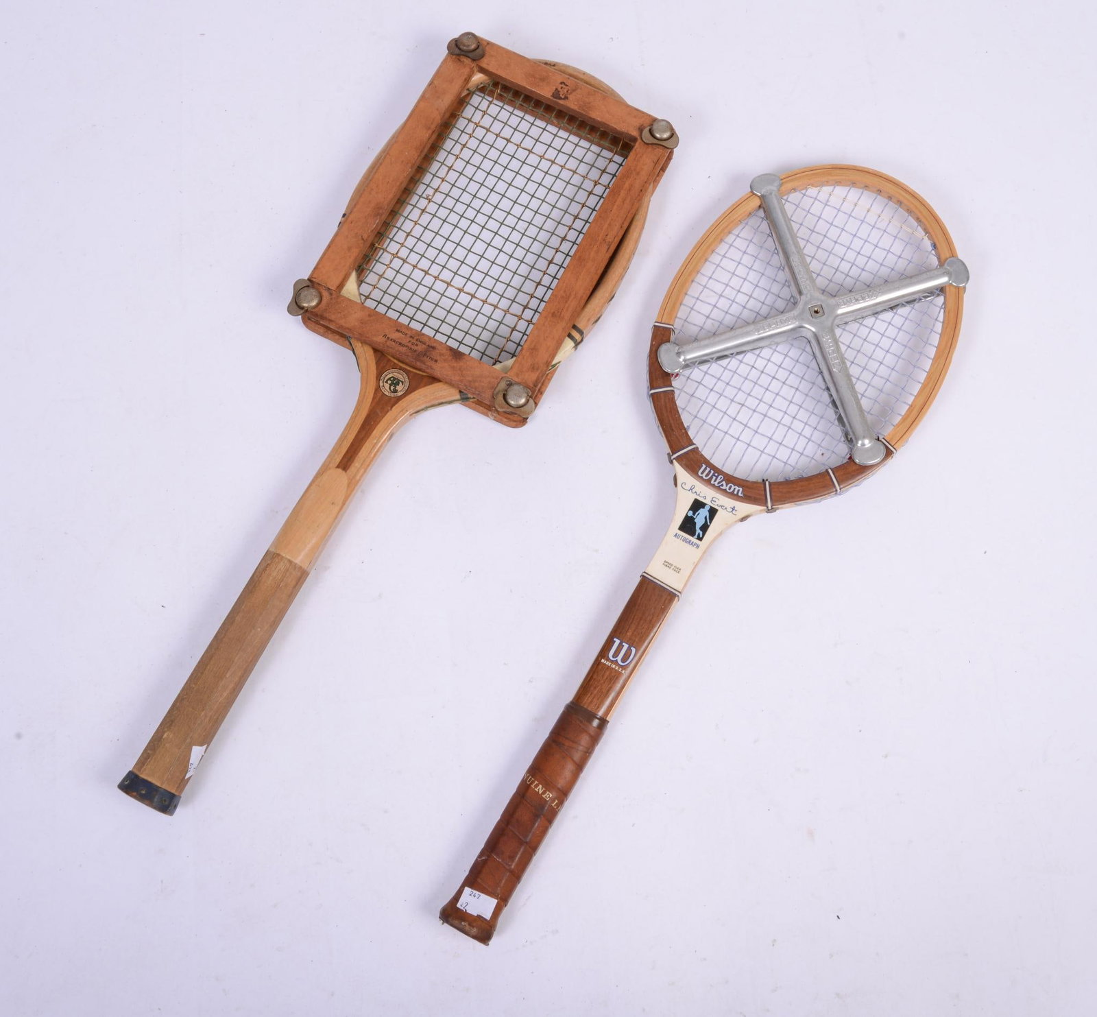 Two Vintage Wood Tennis Rackets: Wilson and Abercrombie & Fitch, length 27 inches