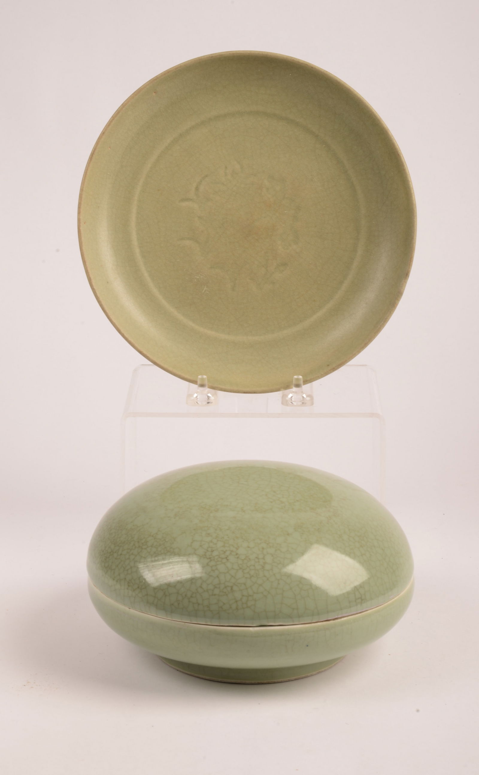 Celadon Green Covered Dish With Other Green Plate (1 of 3)
