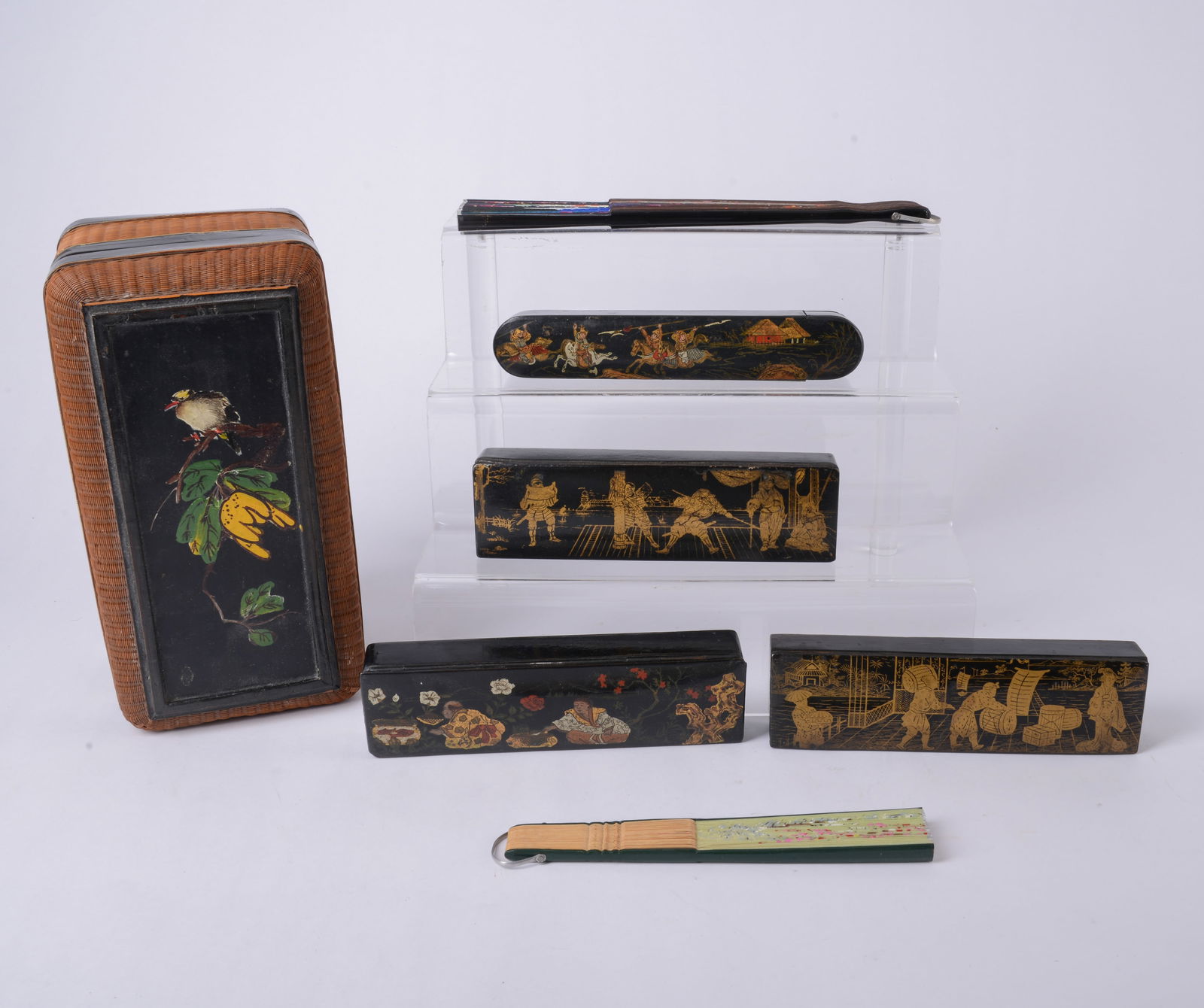Four Chinese Lacquer Pencil Boxes with Figural Scenes (1 of 2)