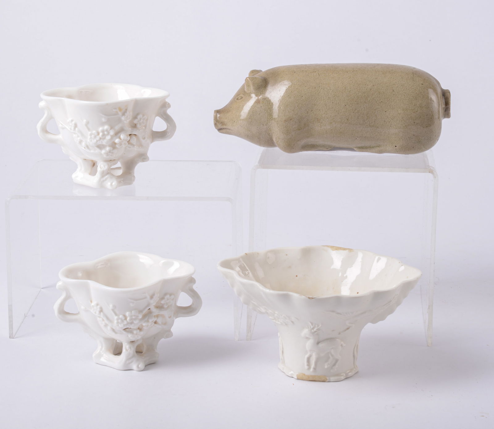 Three Small Ceramic Jardinieres with Ceramic Pig (1 of 5)