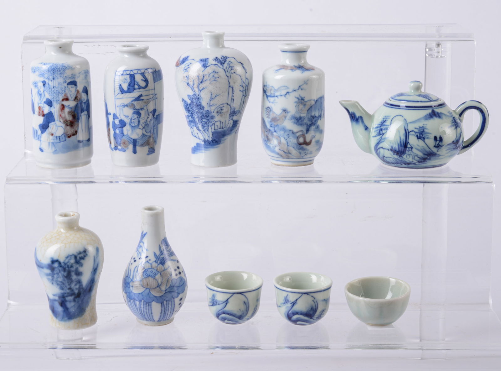 Group of Miniature Blue and White Asian Table Items (1 of 3)