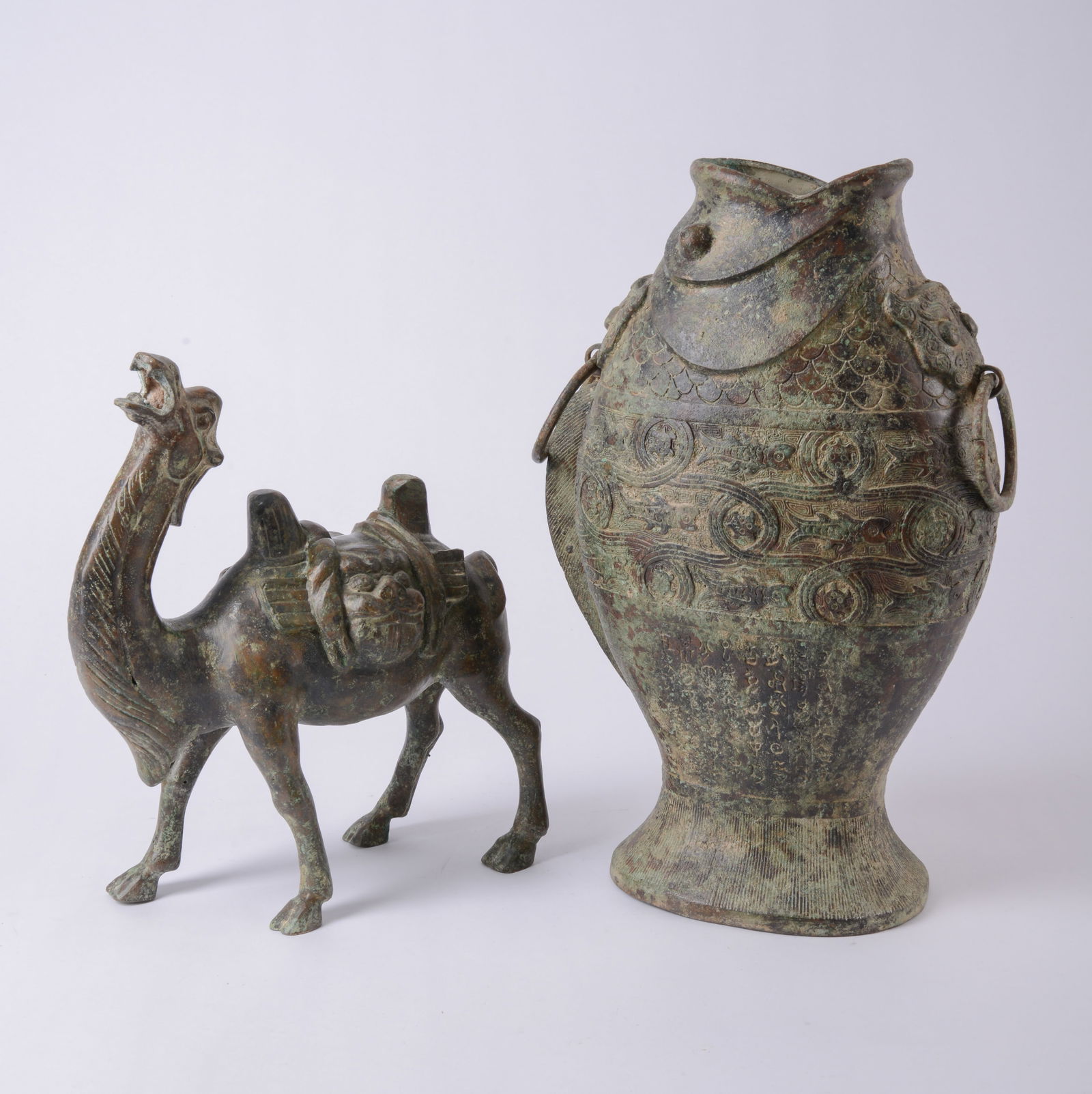 Tall Bronze Fish Vase and Bronze Camel (1 of 4)