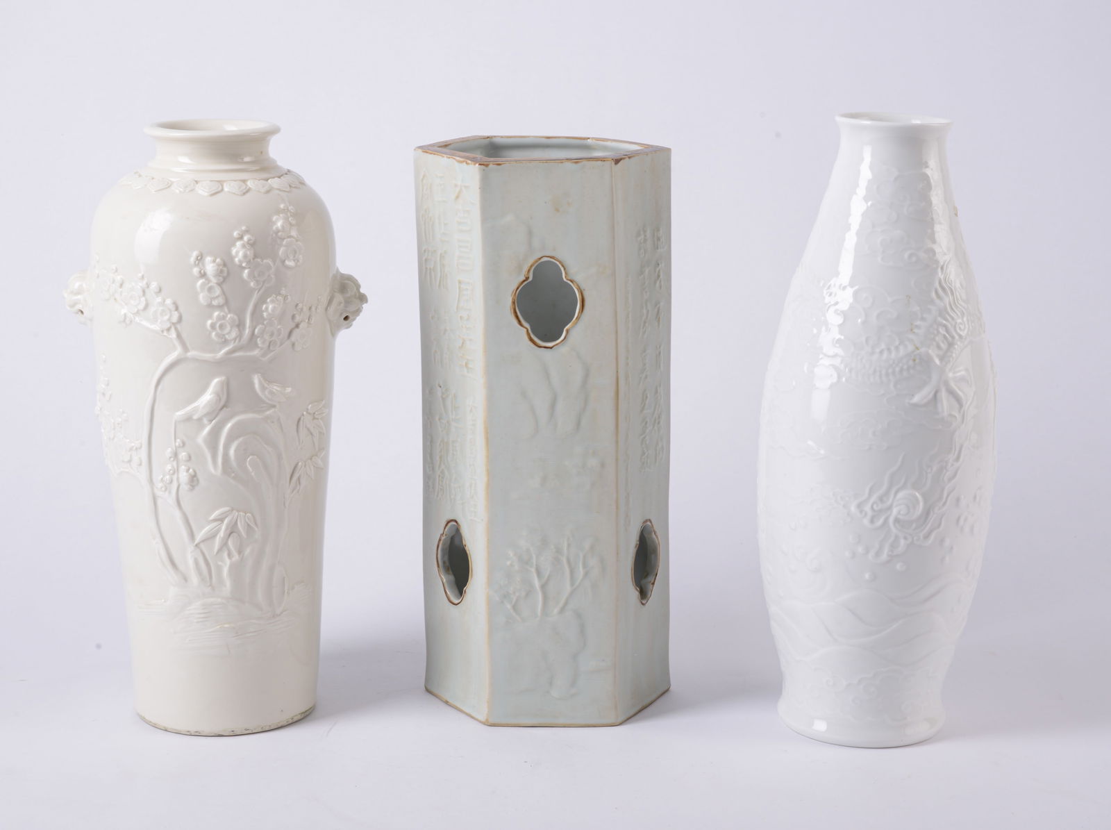 Two Tall Blanc de Chine Chinese Vases With Tall White Candle Holder (1 of 3)