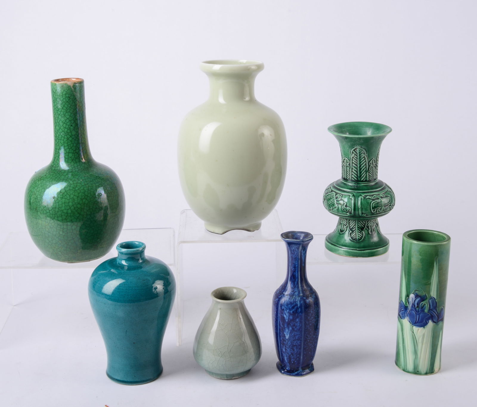Group of Blue and Green Small Ceramic Vases (1 of 3)