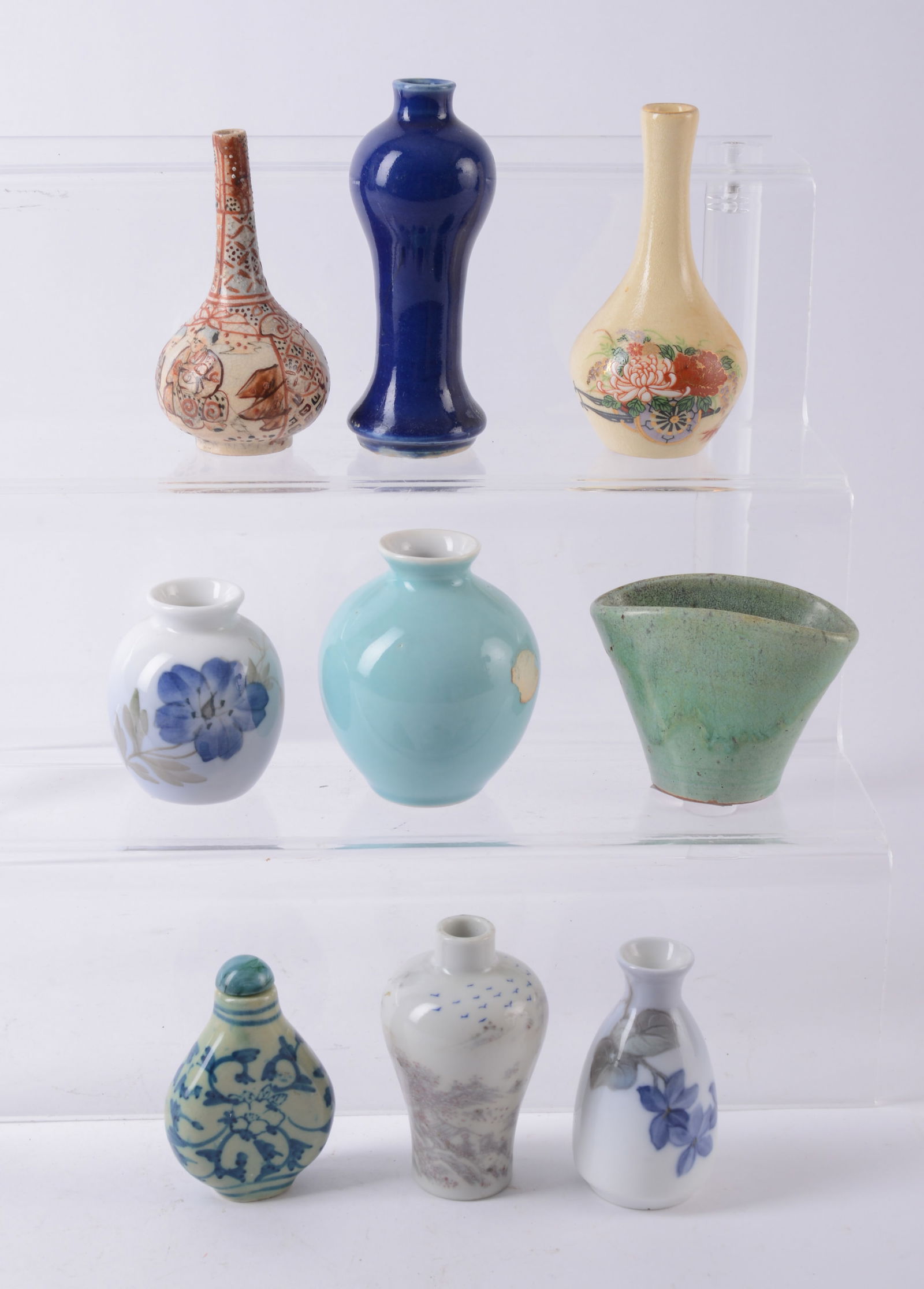 Group of Eight Miniature Vases with One Snuff Bottle (1 of 3)