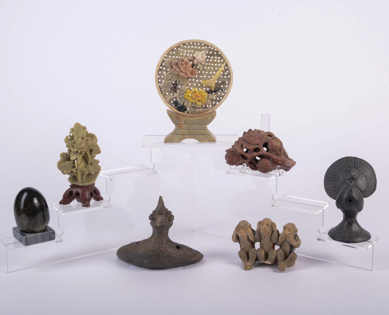 Three Chinese Hardstone Carved Flowers (1 of 4)