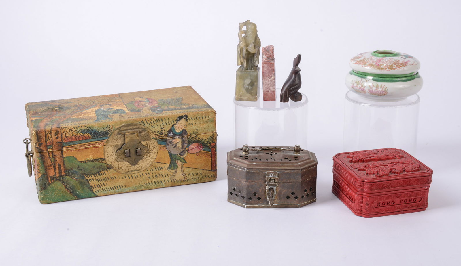 Group of Three Chinese Boxes and a Porcelain Inkwell (1 of 4)