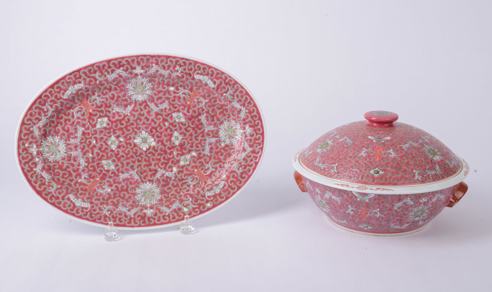 Chinese Covered Dish with Pink Decorated Ground (1 of 3)
