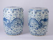 Pair of Chinese Ceramic Blue-and-White Garden Seats