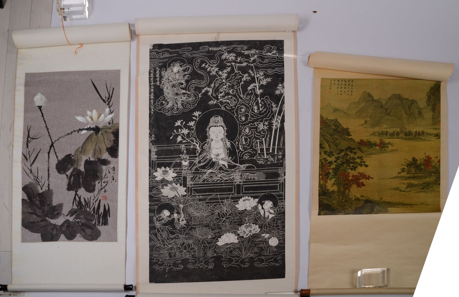 Chinese Scroll with Gray Background and White Flower (1 of 5)