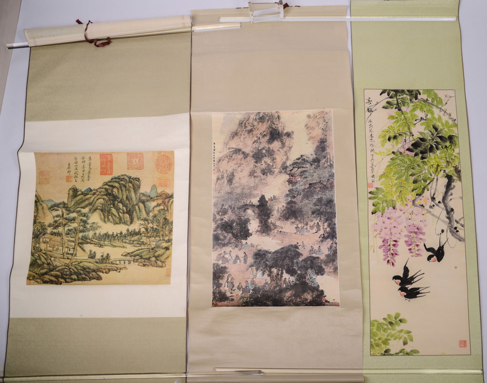 Chinese Scroll with Figures in a Colorful Landscape (1 of 5)