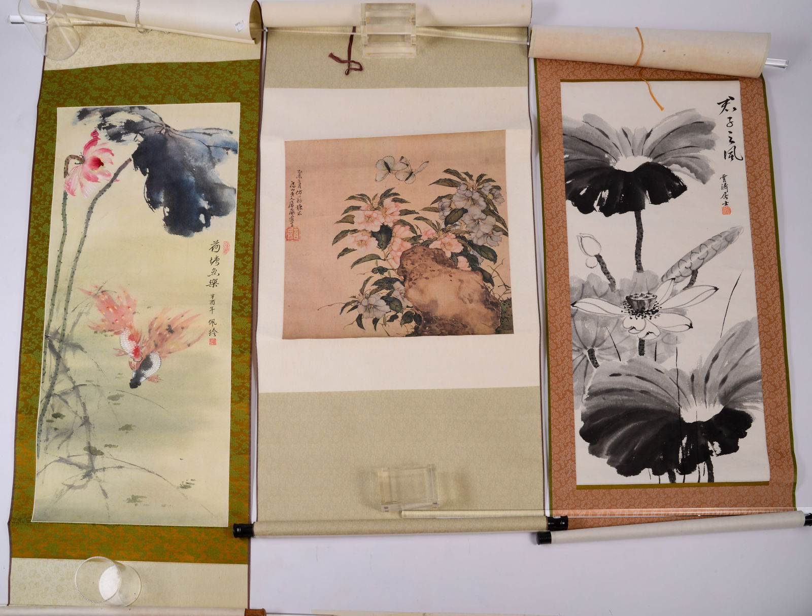 Chinese Scroll with Pink Flower and Koi Fish (1 of 5)