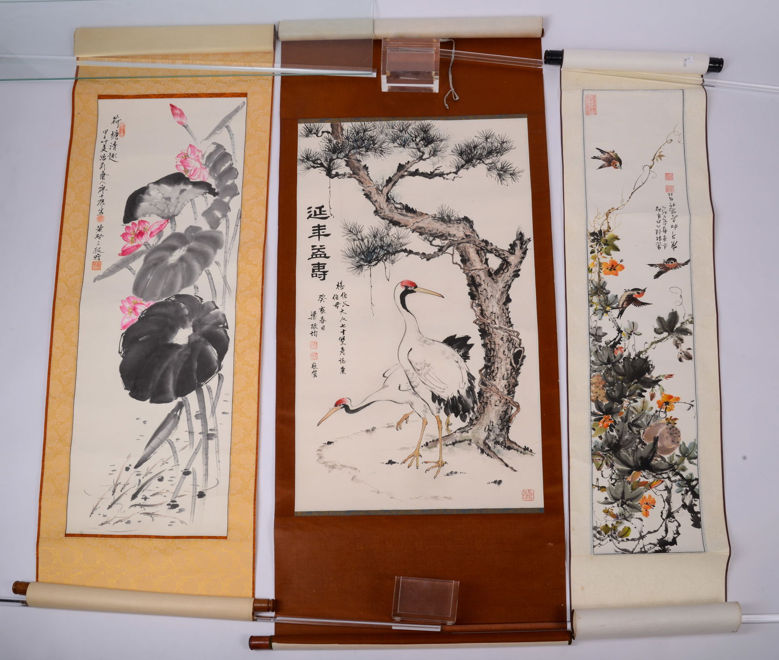 Chinese Scroll with Orange Flowers and Hummingbirds (1 of 5)