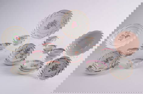 Group of Porcelain Floral Decorated Bowls and Cups: Largest bowl diameter 8 inches. Serval rim chips