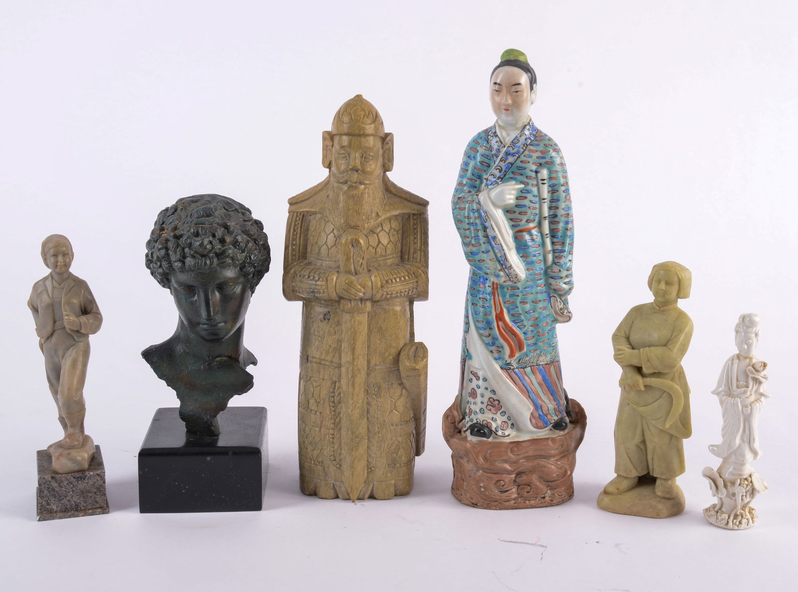 Group of Six Chinese Hardstone, Metal, and Ceramic Figures (1 of 4)