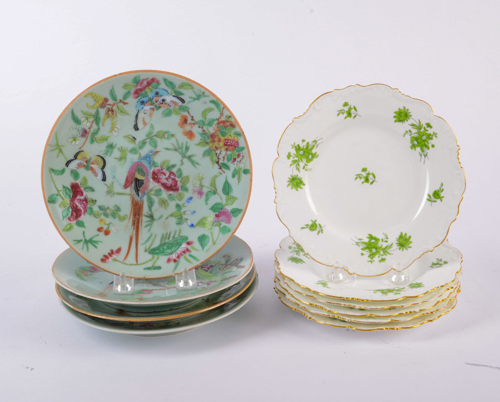 Four Chinese Celadon Ground Plates With Bird and Butterflies (1 of 4)