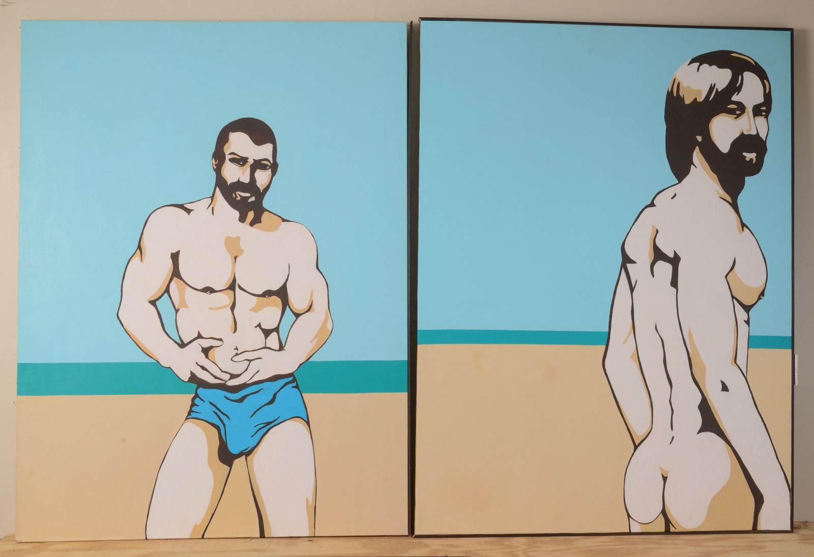 Pair of Large Contemporary Paintings on Canvas of Male Figures (1 of 2)