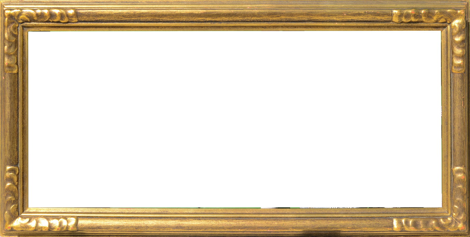Antique Frame: Rabbet 13.5 x 30.5 inches, overall 17 x 34 inches. Some losses.