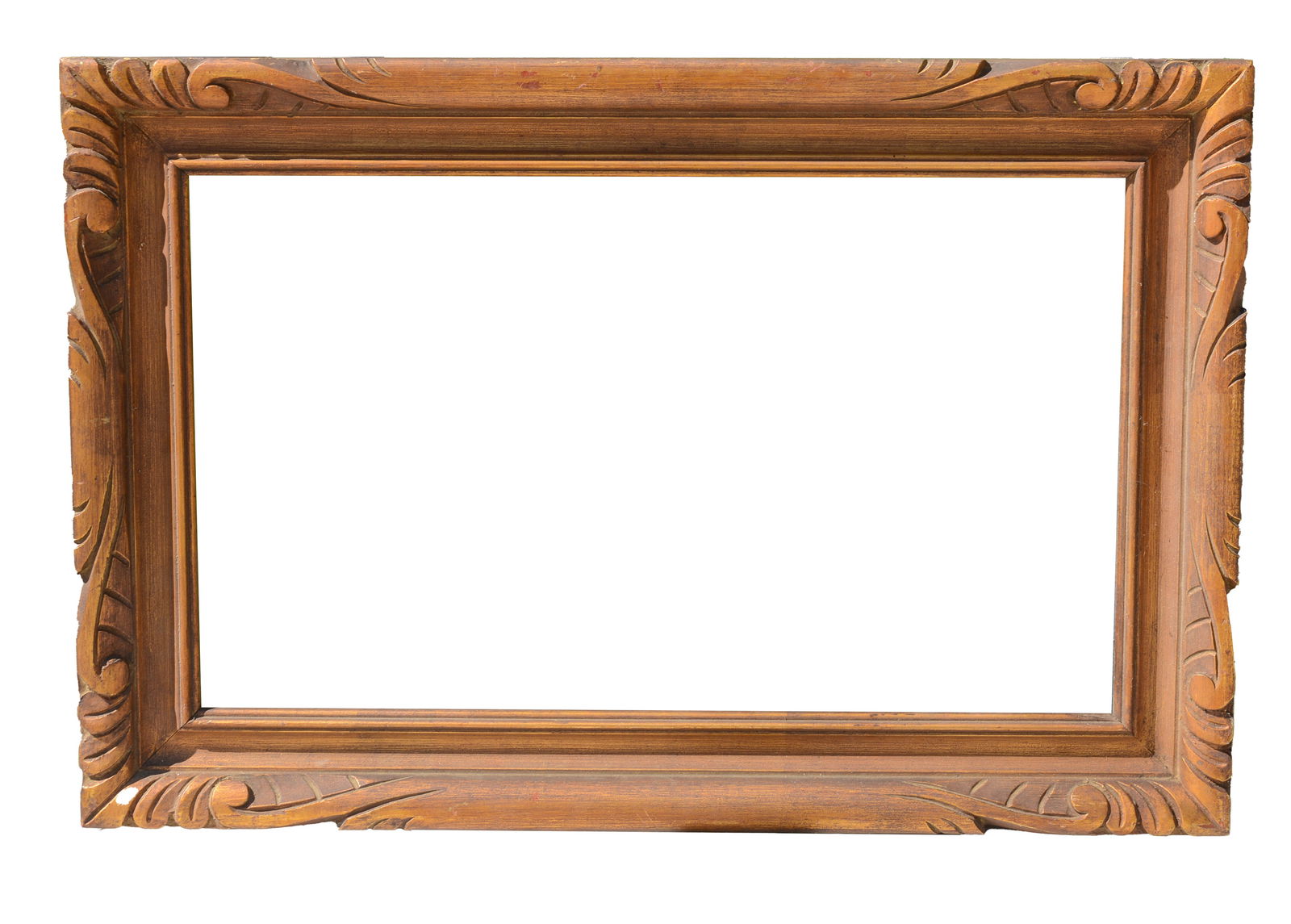 Antique Frame: Rabbet 12 x 20 inches, overall 16 x 24 inches. Some losses.