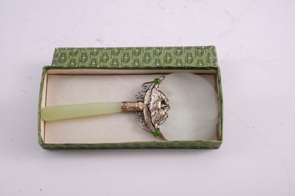 Chinese Jade Handled Silver Magnifying Glass.