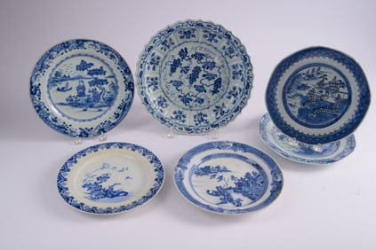 Five Blue and White Chinese Plates.