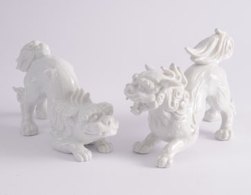 Pair of White Chinese Foo Dogs.