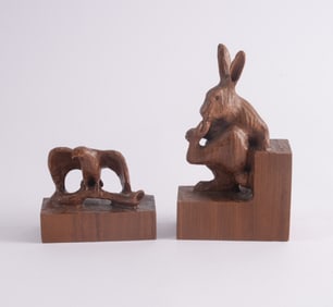 E. Rother Two Carved Figures of a Rabbit and Eagle.