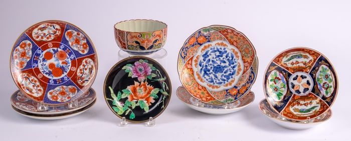 Group of Chinese Imari Style Decorated Plates and Bowls.