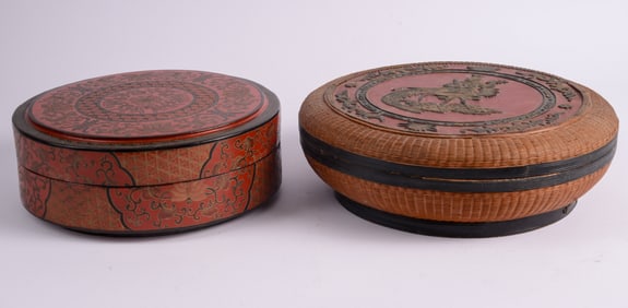 Chinese Red Lacquer Covered Food Dish with Basket with Lacquer.